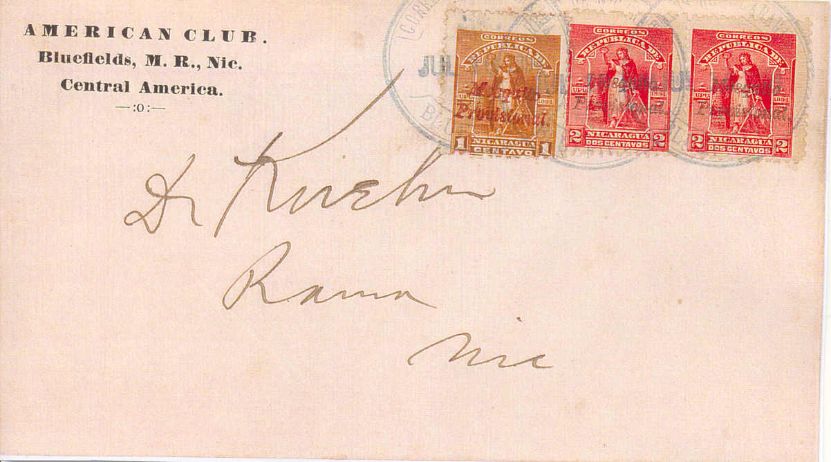 Mosquito provisional<br>letter used at Bluefields 1894-07-16